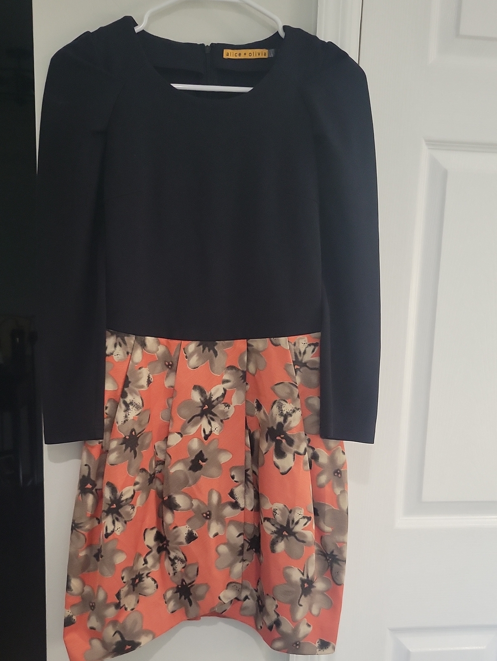 Alice + Olivia Black Top with Coral Floral Skirt Dress